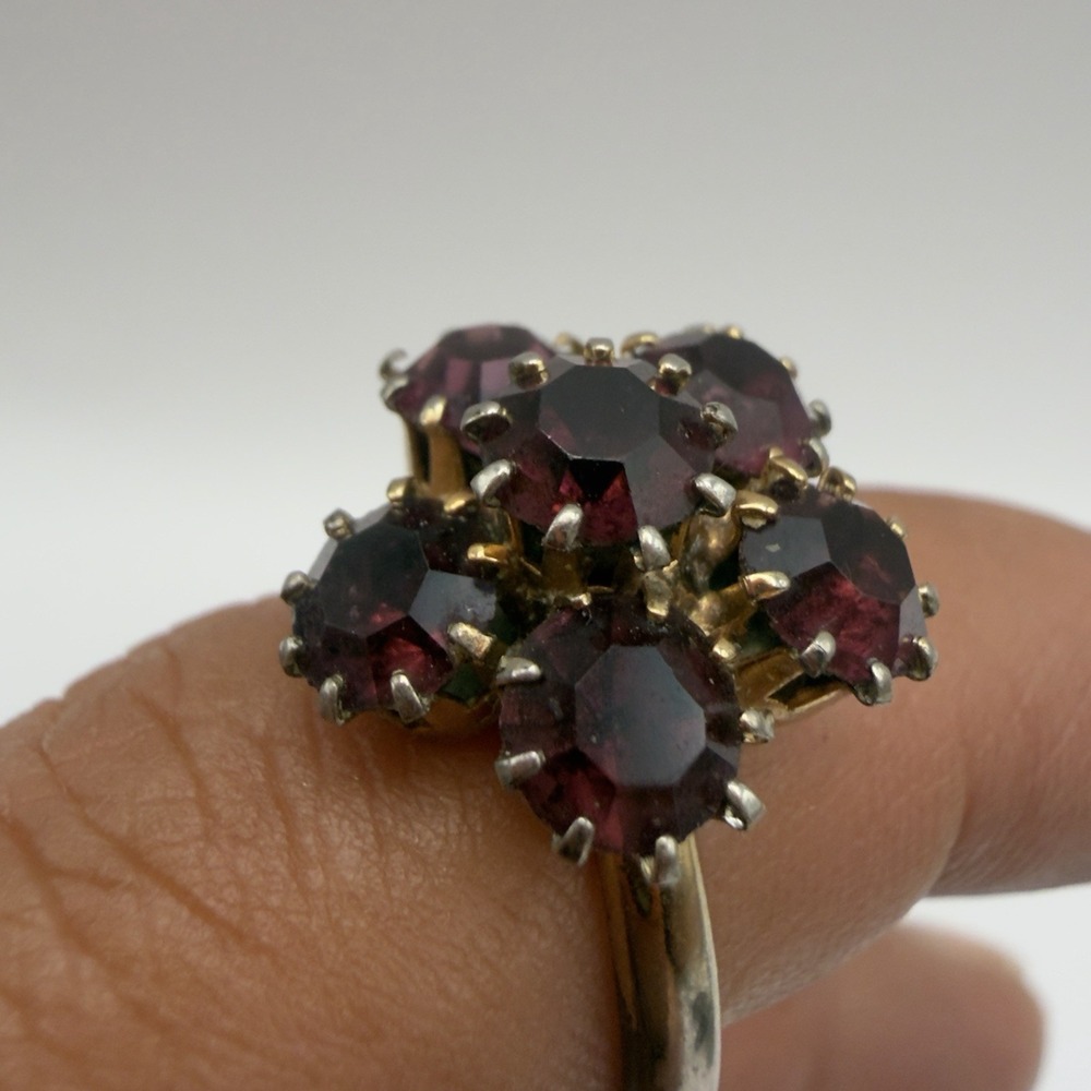 Vintage Cocktail Ring Red Purple Glass Rhinestones Adjustable